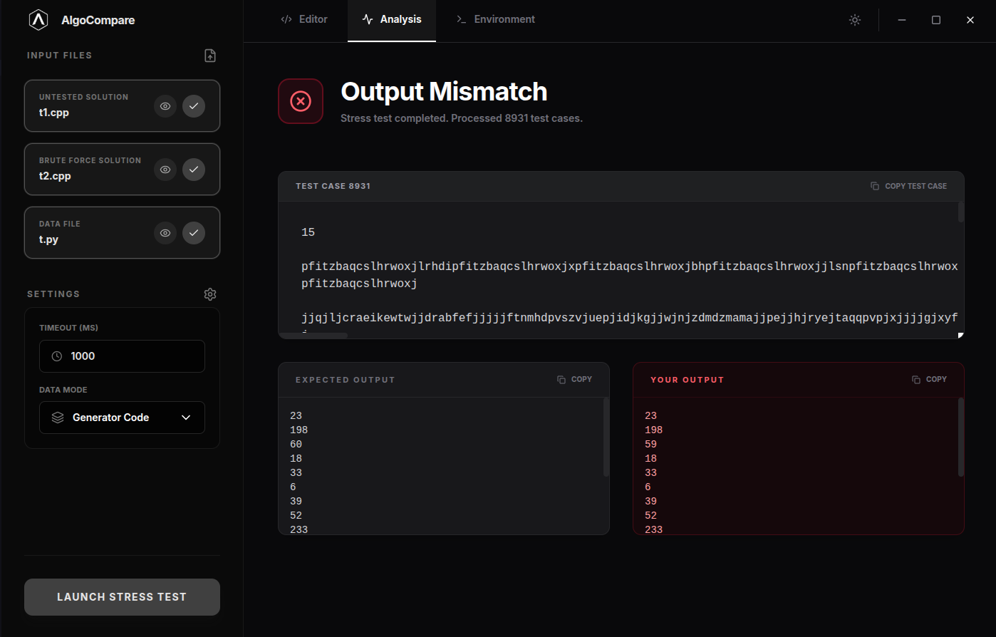 AlgoCompare - Mismatch View