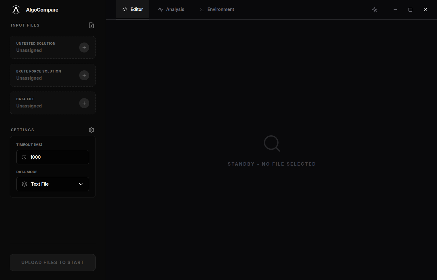 AlgoCompare - Setup View