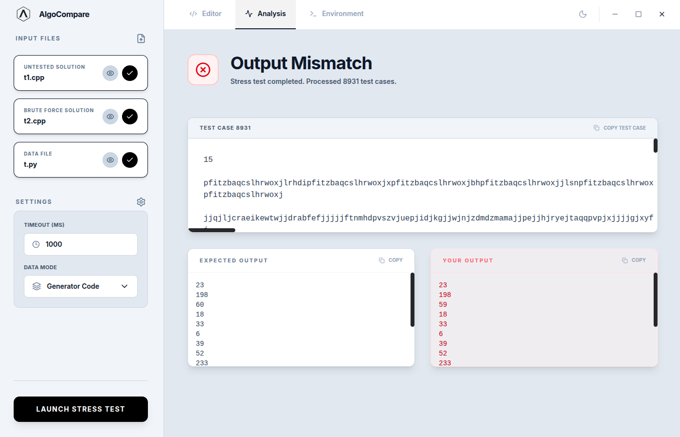 AlgoCompare - Mismatch View