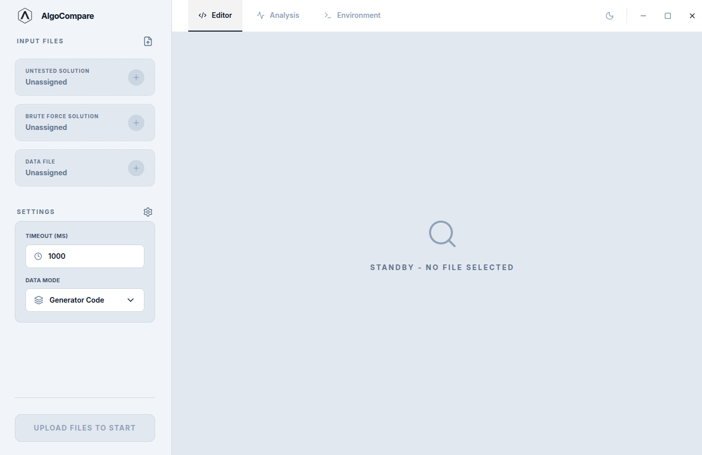 AlgoCompare - Setup View